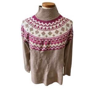 Tahari Fair Isle Sweater Tan and Pink  L